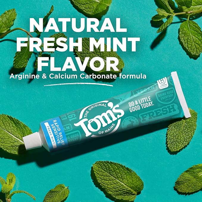 Tom's of Maine Fluoride-Free Rapid Relief Sensitive Toothpaste, Fresh Mint, 4 oz. 3-Pack (Packaging May Vary)