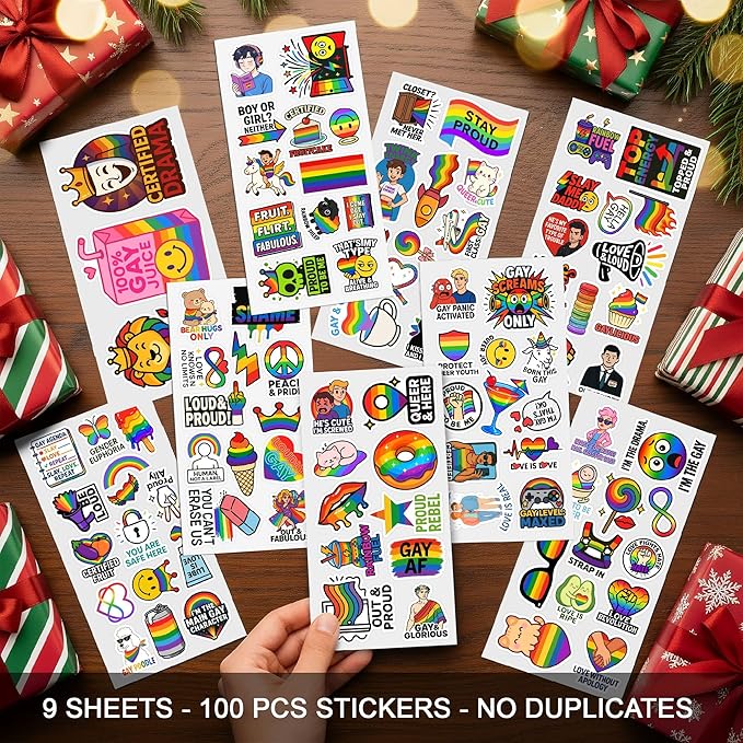 100 Pcs Rainbow Stickers Mixed Sticker Funny Pride Stuff Vinyl Waterproof Decals Decorations Laptop Water Bottle Scrapbook Hard Hat Gift for Men Boy Birthday Christmas