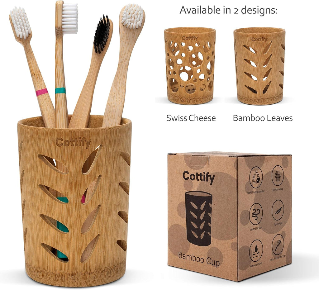 Eco-Friendly Bamboo Toothbrush Holder with Drainage – Quick Drying Single-Piece Design – Toothbrush Holders for Bathrooms – Wooden Toothbrush Holder Resilient in Humid Conditions - Matte Leaves