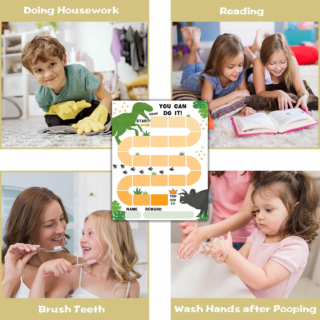 10 Dinosaur Reward Chart with 216 Round Stickers, Incentive Behavior Chart for Kids at Home Classroom, Kids Routine Daily Chore Sticker Chart-A09