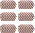 PAZIMIIK Checkered Makeup Bag for Purse Portable Zipper Make Up Pouch Small Cosmetic Case for Travel Accessories (6PCS Purple)