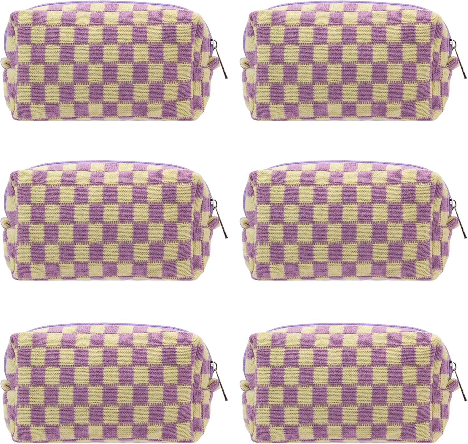 PAZIMIIK Checkered Makeup Bag for Purse Portable Zipper Make Up Pouch Small Cosmetic Case for Travel Accessories (6PCS Purple)