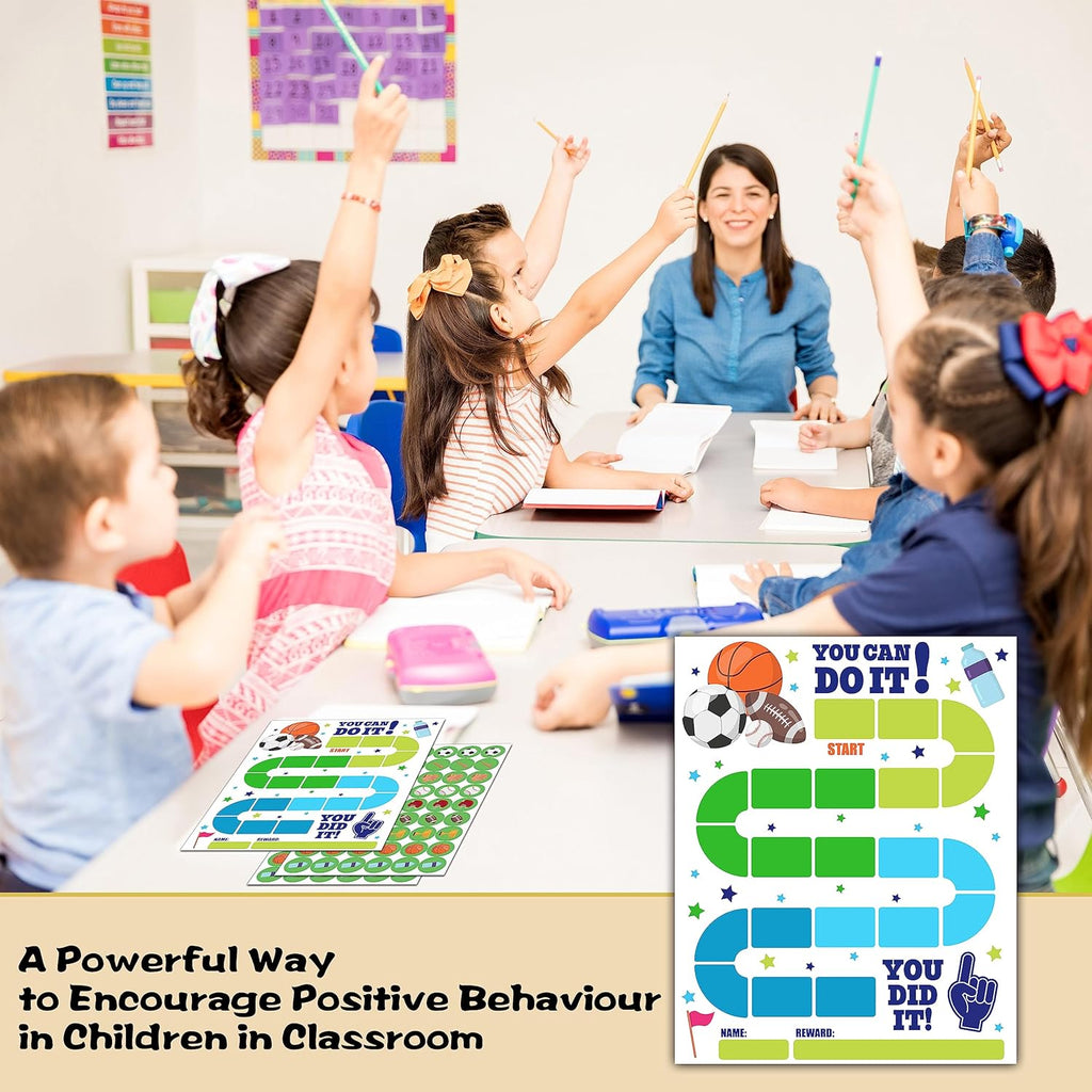 20 Sports Reward Chart with 432 Round Stickers, Incentive Behavior Chart for Kids at Home Classroom, Kids Routine Daily Chore Sticker Chart-B14