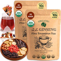 2 Pack of Dr. Lu’s Organic Ginseng Five Treasures Tea Kidney Tea | Ginseng Six Treasures tea for Kidney Cleanse Detox & Repair with Maca Root in Corn Fiber Pyramid Bags (No Plastic/Nylon) | Made in US
