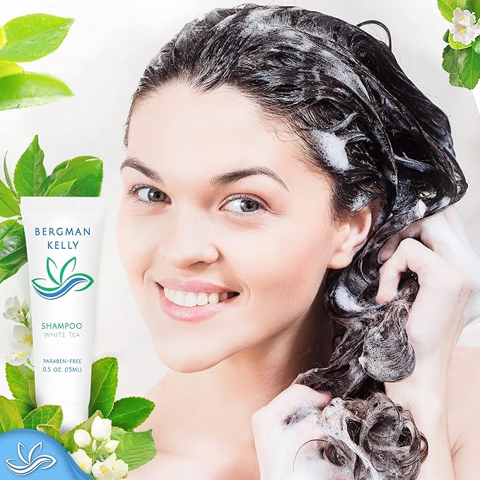BERGMAN KELLY Round Hotel Soap Bars, Shampoo & Conditioner 3-Piece Set (0.5 oz each, 150 pc, White Tea), Delight Your Guests with Revitalizing & Refreshing Mini Travel Toiletries & Bulk Amenities