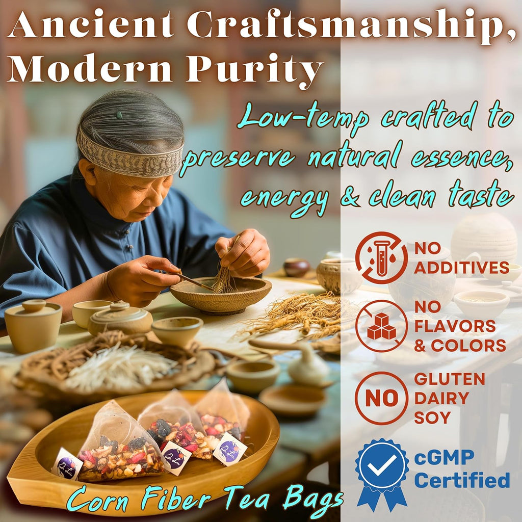 2 Pack of Dr. Lu’s Organic Ginseng Five Treasures Tea Kidney Tea | Ginseng Six Treasures tea for Kidney Cleanse Detox & Repair with Maca Root in Corn Fiber Pyramid Bags (No Plastic/Nylon) | Made in US