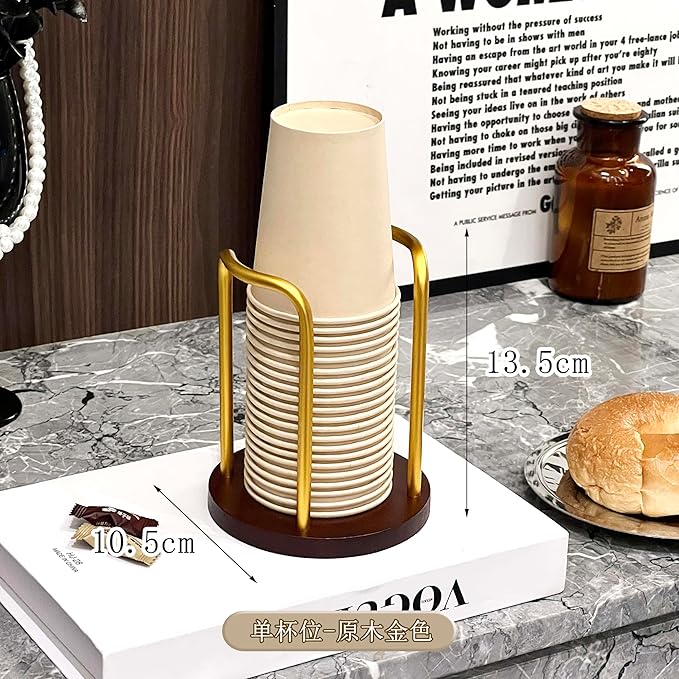 Wood Bathroom Cup Holder 8oz, Stylish Walnut Disposable Cup Dispenser, Plastic Mouthwash Cup Storage Organizer for Cups (Under 3.35in Diameter) -Perfect for Office, Kitchen, Gym, School or Cafes