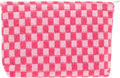 PAZIMIIK Knit Checkered Makeup Bag Large Zipper Make Up Accessory Pouch for Purse Cosmetic Brush Bag for Travel Essential,Hotpink