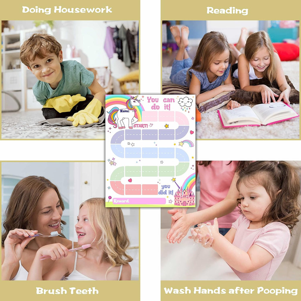 10 Unicorn Reward Chart with 216 Round Stickers, Incentive Behavior Chart for Kids at Home Classroom, Kids Routine Daily Chore Sticker Chart-A20