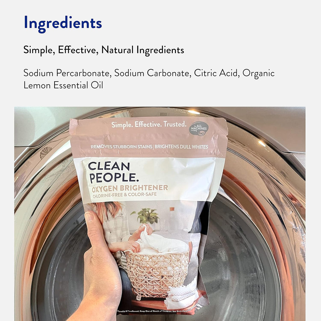 The Clean People Oxygen Brightener Stain Remover | Bleach Alternative, Simple Ingredients, Brightens Dull Whites AND Colors | 79 oz