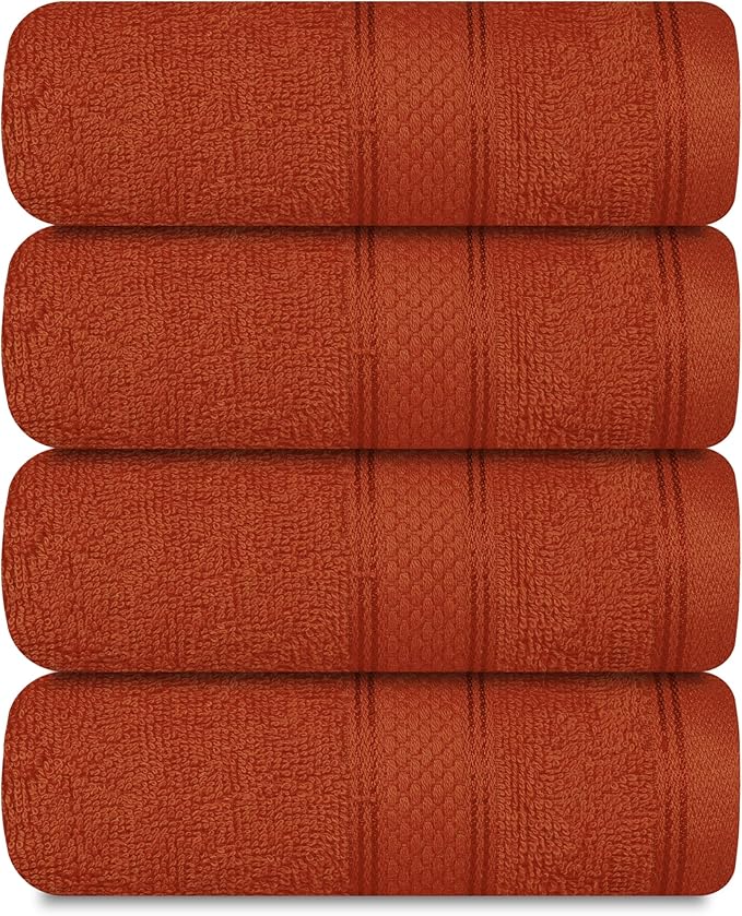Casa Lino 100% Cotton Hand Towels for Bathroom - Soft, Highly Absorbent & Quick Dry Kitchen Towels - Gym Towel Set - Travel Towel Set - 24" x 16" - Pack of 4 - (Coral Orange)