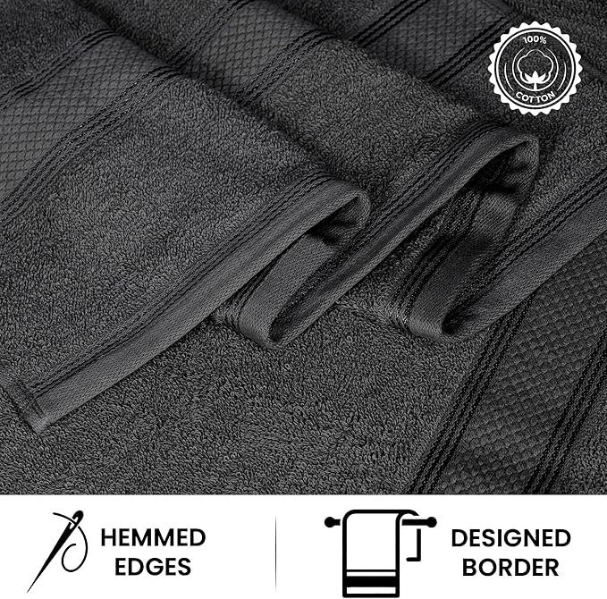 Casa Lino Charcoal Black Bath Towels Set of 4 (54" x 27") - Large Bathroom Towel Set - 100% Cotton Towels for Bathroom - Highly Absorbent & Quick Dry Bath Towel Multipack - New Apartment Essentials