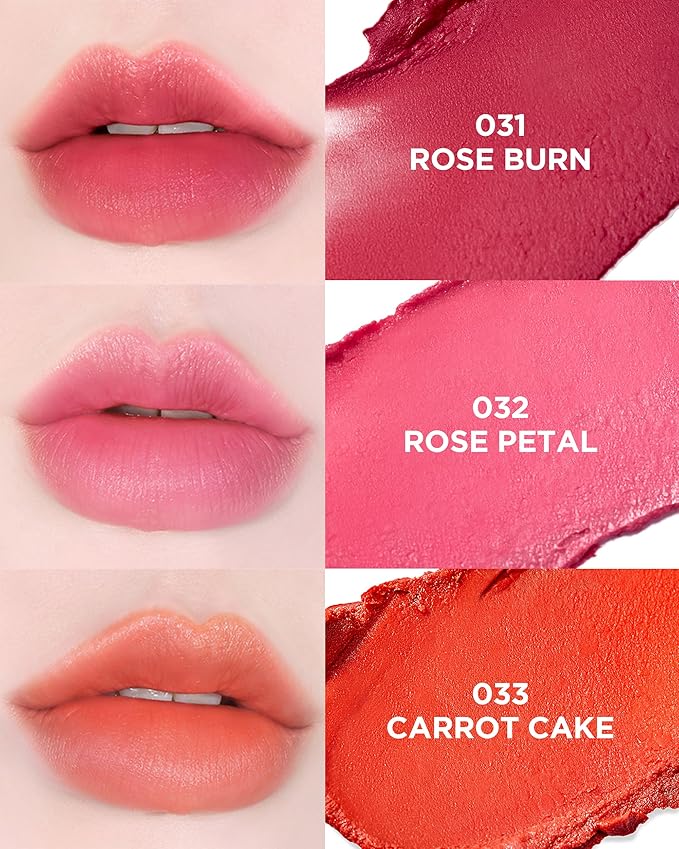 TOCOBO Powder Cream Lip Balm – Vegan Korean Soft Matte Lipstick Balm for Velvet Finish - Moisturizing & Blurring Effect – Lightweight Powdery Texture, Rose Burn, 0.12oz.