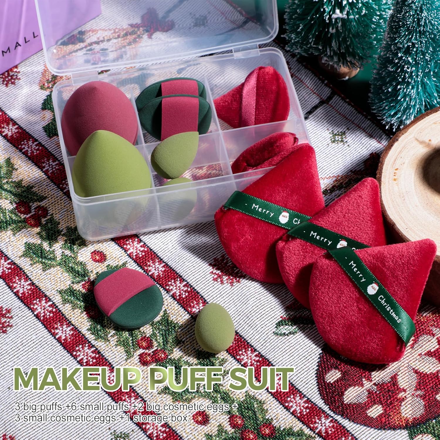 Makeup Sponge Set BS-MALLTriangle Puff 14 Pcs for Liquid, Cream, and Powder, Multi-colored Makeup Sponges and Mini Makeup Sponge (Green Red)