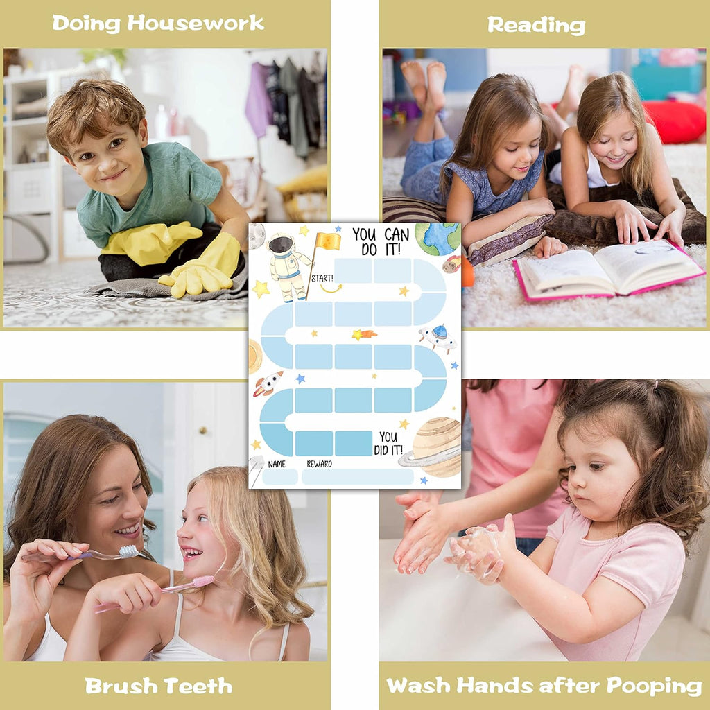 10 Outer Space Astronaut Reward Chart with 216 Round Stickers, Incentive Behavior Chart for Kids at Home Classroom, Kids Routine Daily Chore Sticker Chart-A17