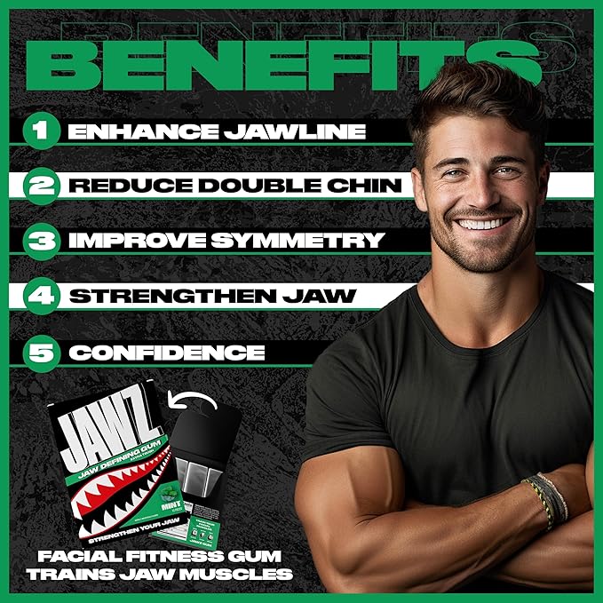 Jawline Chewing Gum (4 Month Supply) Mint - Define Your Jawline, Slim and Tone Your Face - Facial Exerciser for Men and Women - Sugar Free Hard Gum (10 Packs) (120 Pieces)