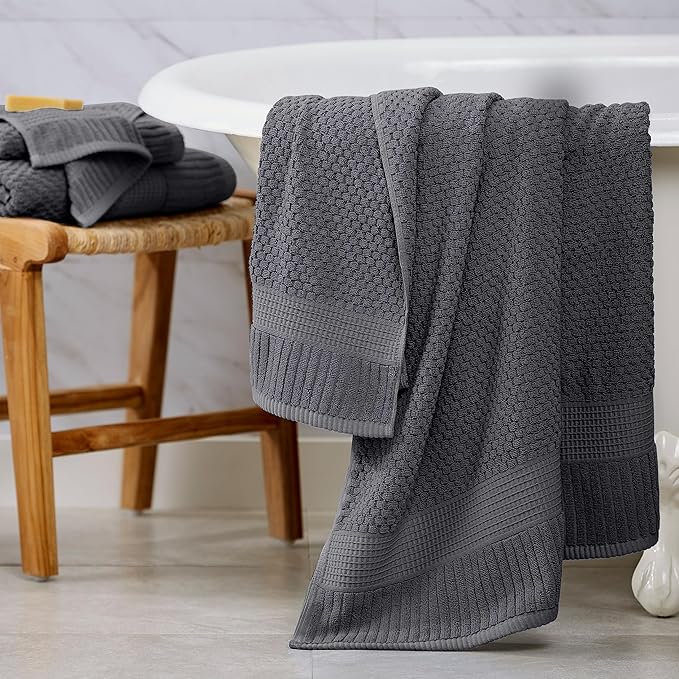 NY Loft 100% Cotton 2 Pack Bath Sheet Towel Set | Extra Large Oversize Bath Towels | Absorbent & Quick-Dry | Textured and Durable Cotton | Charcoal