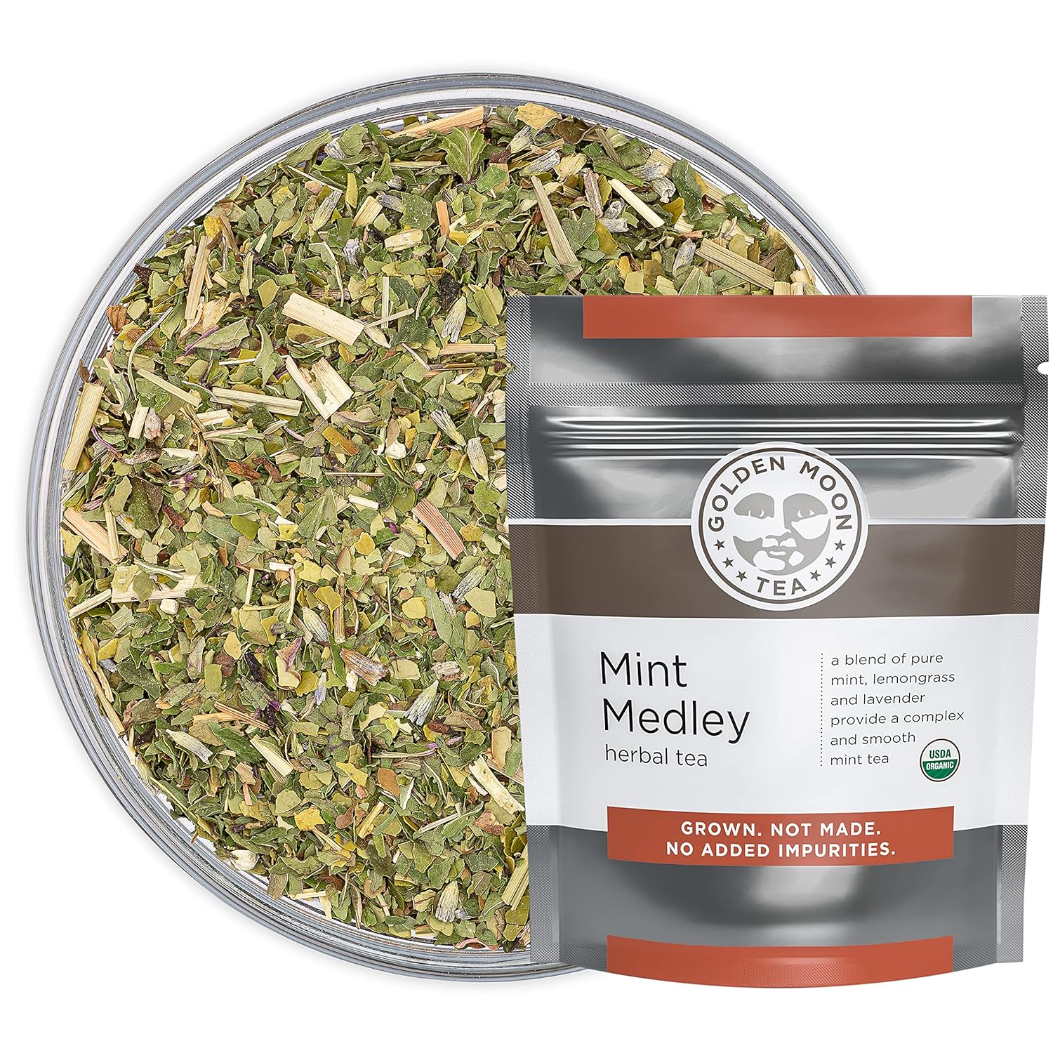 Golden Moon Tea Organic Mint Medley Herbal Tea - Caffeine Free - Loose Leaf, Non GMO - 1 Pound (192 Servings)