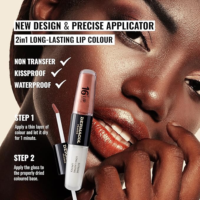 Dermacol NEW 16-Hour Lip Colour, Highly Pigmented Glossy Lip Stain, Two-Phase Lip Plumper Gloss, Kissproof Lip Makeup Products with Matte and Glitter Finish, n.5