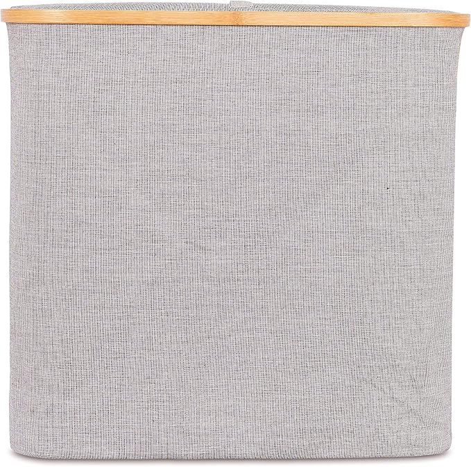 BirdRock Home Bamboo & Canvas Hamper | Single Laundry Basket with Lid | Foldable Hamper | Cut Out Handles