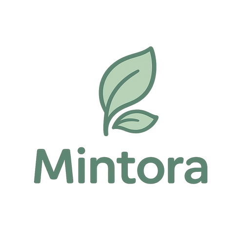 Mintora brand logo with minimalist mint leaf symbol and calming green tones